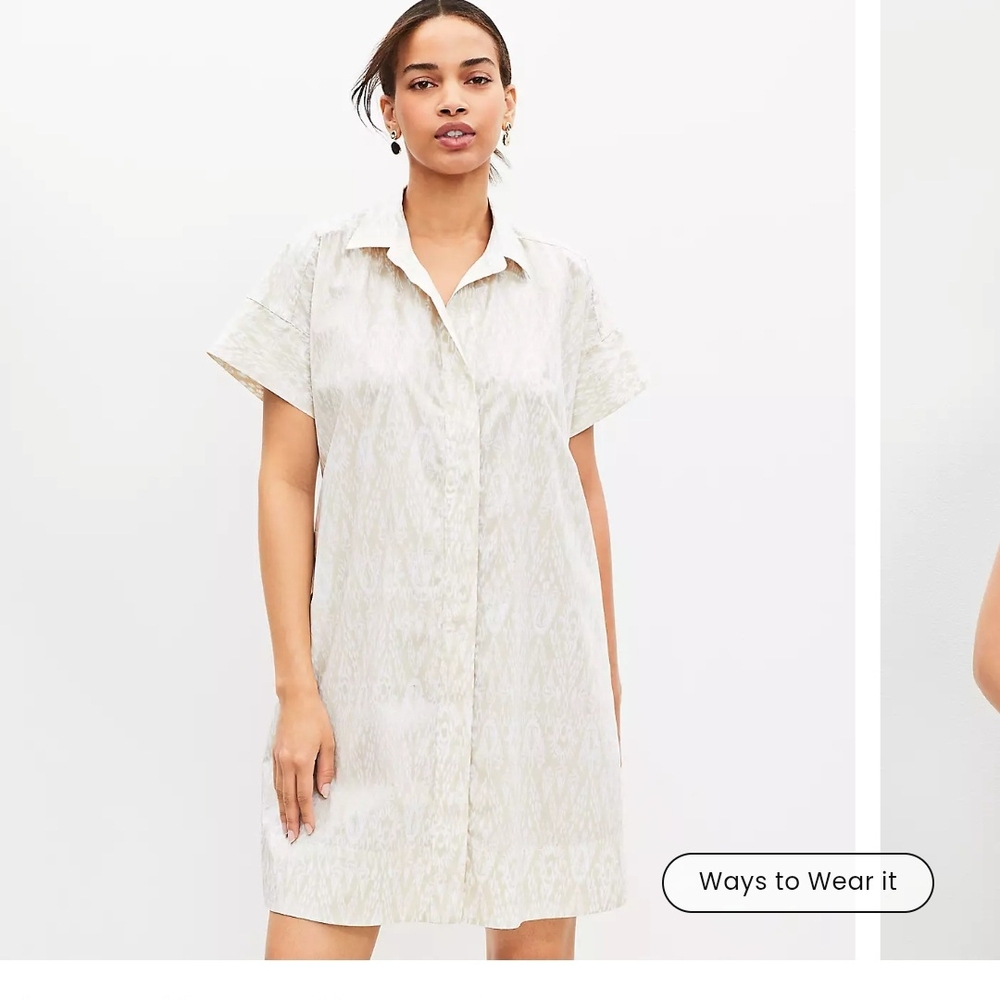 Loft Cream Short Sleeve Shirt Dress with Pockets